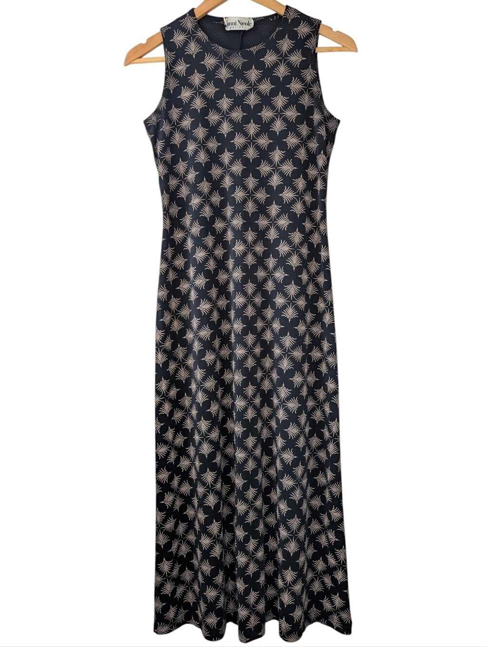Vintage Navy and Beige Sleeveless Midi Dress